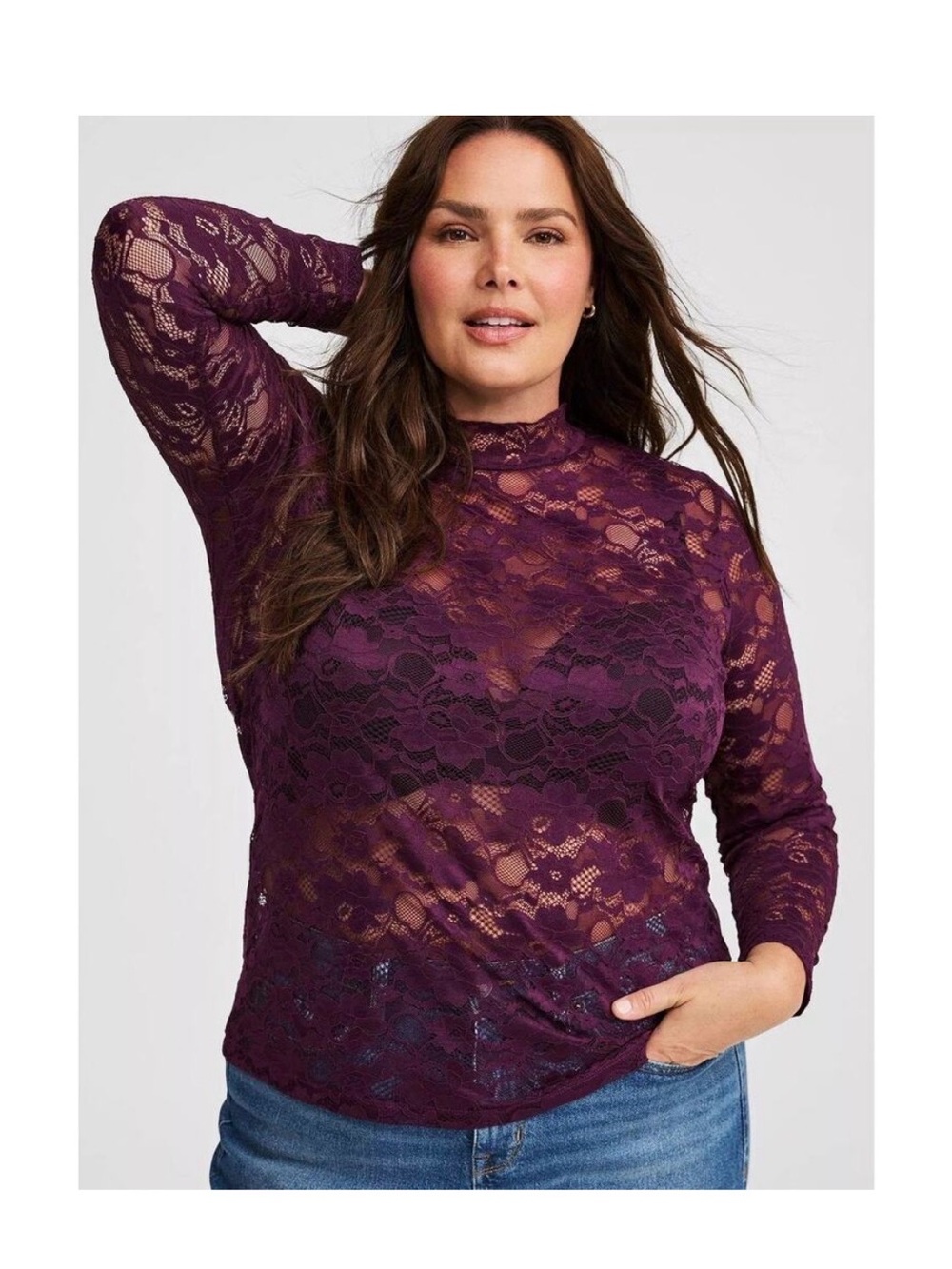 torrid Plum Lace Mock Neck Top